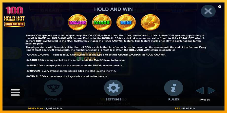 100 Hold Hot Hold and Win машина за игри за пари, слика 6