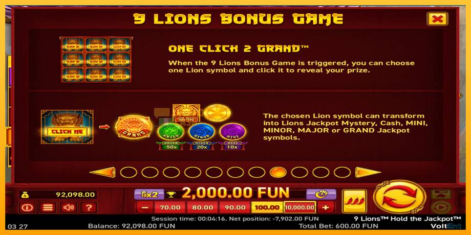 9 Lions: Hold The Jackpot машина за игри за пари, слика 3