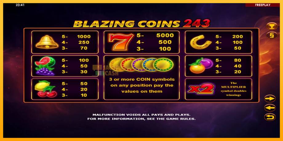 Blazing Coins 243 машина за игри за пари, слика 4