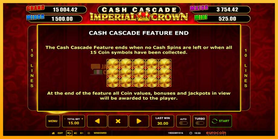 Cash Cascade Imperial Crown машина за игри за пари, слика 7