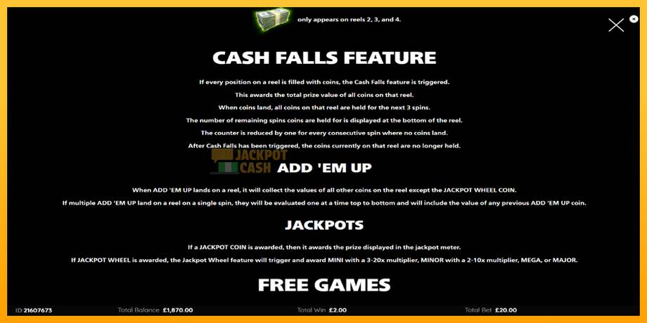 Cash Falls: Add Em Up Gold машина за игри за пари, слика 6