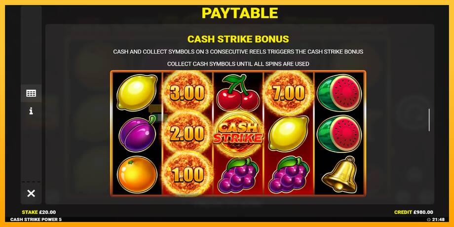 Cash Strike Power 5 машина за игри за пари, слика 6