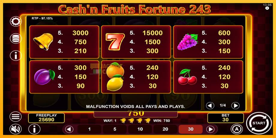 Cashn Fruits Fortune 243 машина за игри за пари, слика 6