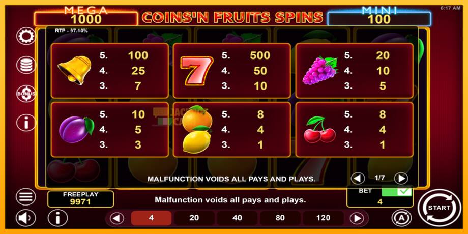 Coinsn Fruits Spins машина за игри за пари, слика 5