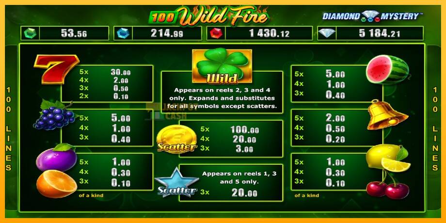 Diamond Mystery 100 Wild Fire машина за игри за пари, слика 4