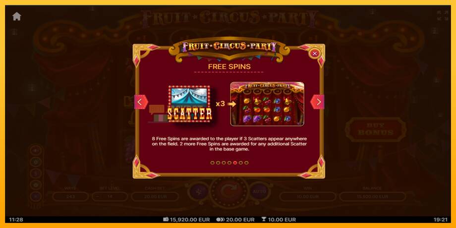 Fruit Circus Party машина за игри за пари, слика 6