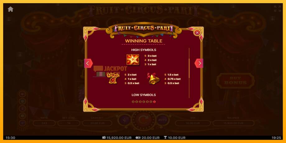 Fruit Circus Party машина за игри за пари, слика 7