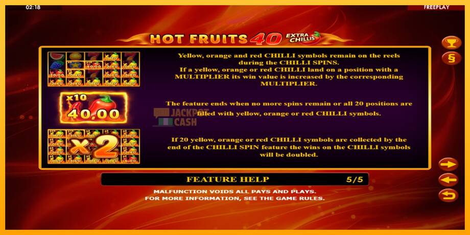 Hot Fruits 40 Extra Chillis машина за игри за пари, слика 6