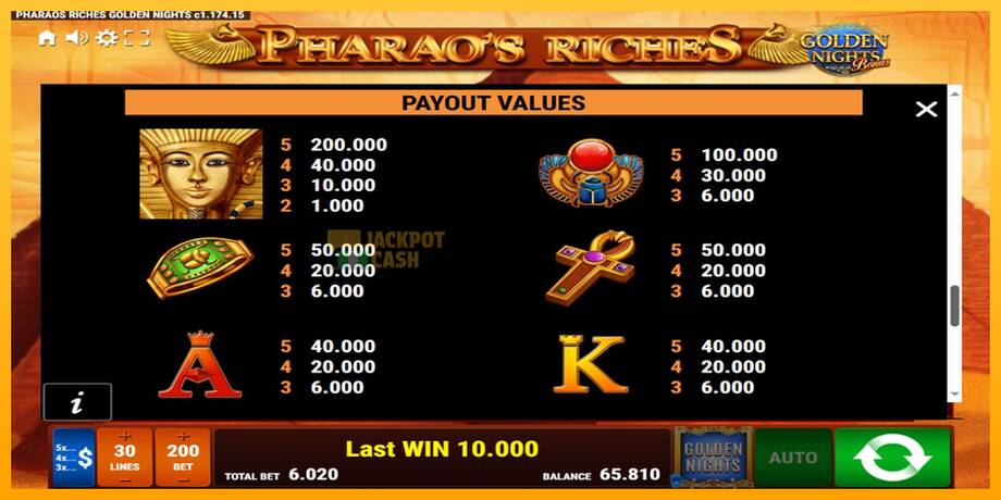 Pharaos Riches Golden Nights машина за игри за пари, слика 6