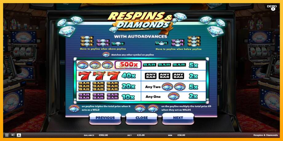 Respins Diamonds машина за игри за пари, слика 5