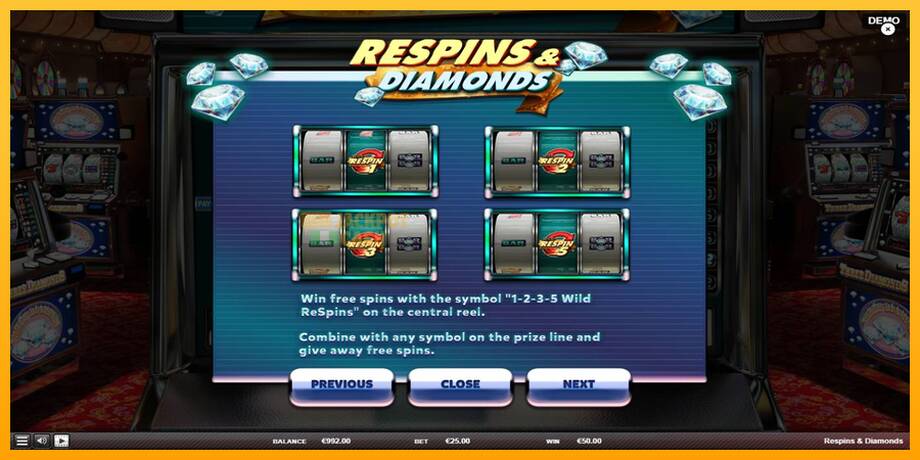 Respins Diamonds машина за игри за пари, слика 6