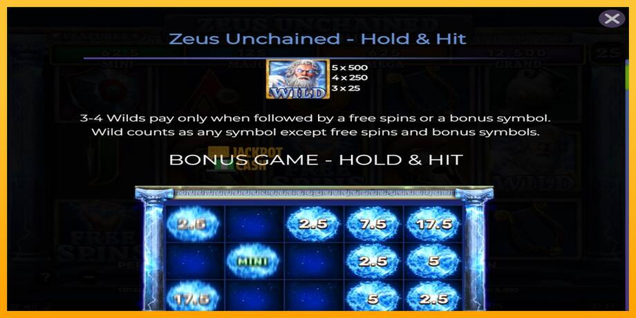 Zeus Unchained - Hold & Hit машина за игри за пари, слика 4